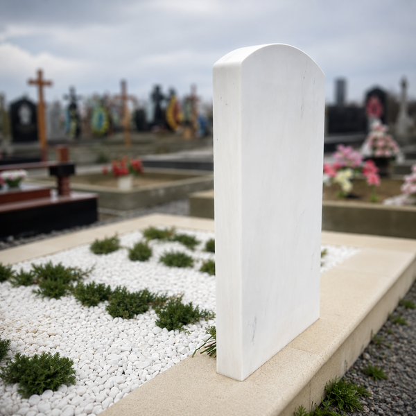 Minimalist Memorial in White Sivec Marble